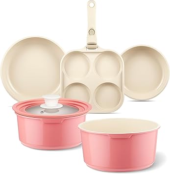 סט סירים ומחבתות קרמי נון-סטיק – 7 חלקים עם ידית נשלפת IKTU 🍳