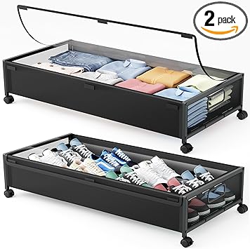 זוג מיכלי אחסון מתחת למיטה עם גלגלים LeArex 50L