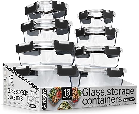 סט קופסאות זכוכית 16 חלקים לאחסון מזון Bakken Borosilicate Glass Food Storage Containers