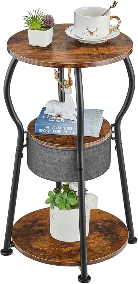 שולחן צד עגול עם סל אחסון 3 קומות ZEXVIDA