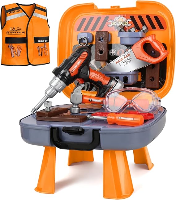 🧰 סט כלי עבודה לילדים כולל ארגז, שולחן עבודה ומזוודת טרולי – Toddler Tool Set 🧒🔧