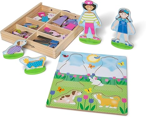 סט בובות עץ מגנטיות להלבשה Melissa & Doug דגם Best Friends Magnetic Dress-Up Wooden Dolls Pretend Play Set