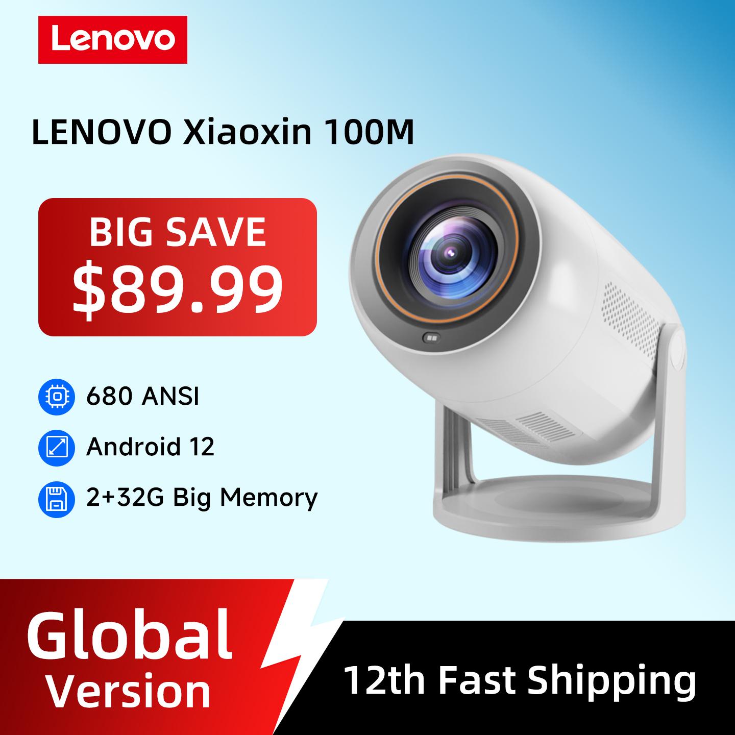 מקרן נייד 4K Lenovo 100M עם אנדרואיד 12, WIFI 6 ופוקוס אוטומטי TOF ושלט רחוק