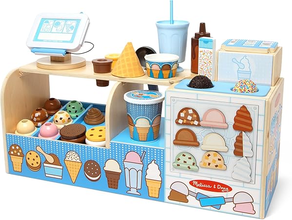 סט משחק חנות גלידות מעץ Melissa & Doug דגם Cool Scoops Ice Creamery
