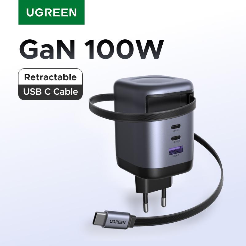 מטען מהיר UGREEN 100W GaN עם כבל USB-C נשלף