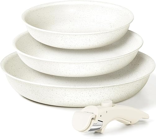 🍳 סט 3 מחבתות נון-סטיק עם ידית נשלפת MICHELANGELO