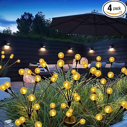 🌟 סט של 4 יח' אורות גן סולאריים עם 10 כדורי קריסטל מנצנצים של FOMOMDI