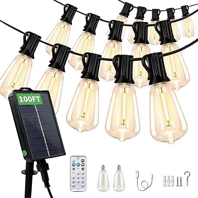 שרשרת נורות סולארית חיצונית עמידה במים עם נורות אדיסון Solar string lights 10FT
