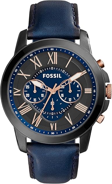 ⌚ שעון יד לגברים עם רצועת עור Fossil Grant Quartz Stainless Steel