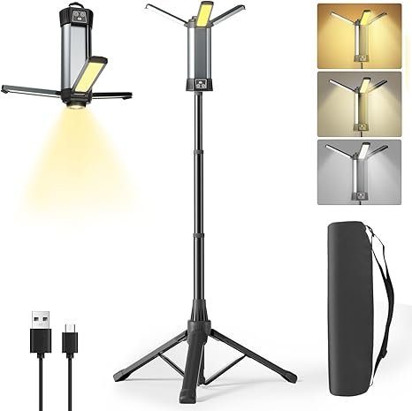 💡🔦 פנס עבודה נטען עם חצובה טלסקופית 2000 לומן – Geisofu