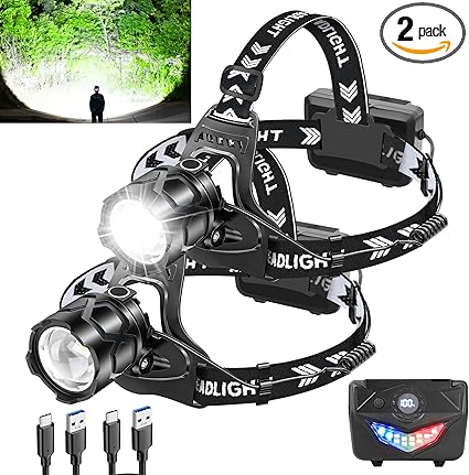 זוג פנסי ראש עוצמתיים במיוחד נטענים עם חיישן תנועה 🌟