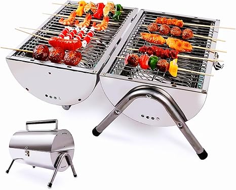 גריל פחמים נייד מנירוסטה איכותית עמידה בחלודה Auarrive 🔥