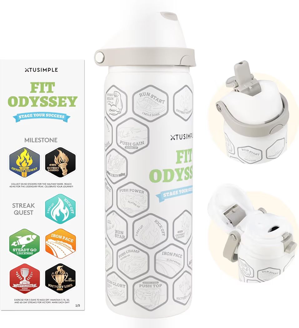 בקבוק מים תרמי עם בידוד כפול לשתייה חמה / קרה כולל קש ופייה  XTUSIMPLE בנפח 946 מ"ל (32oz) 🥤🏋️‍♂️