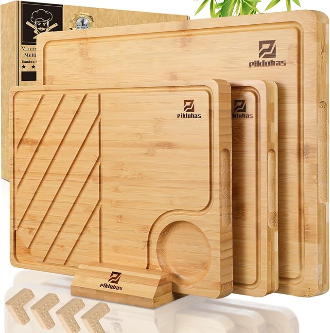 סט קרשי חיתוך במבוק גדולים עם מעמד  Large Bamboo Cutting Board Set with Stand