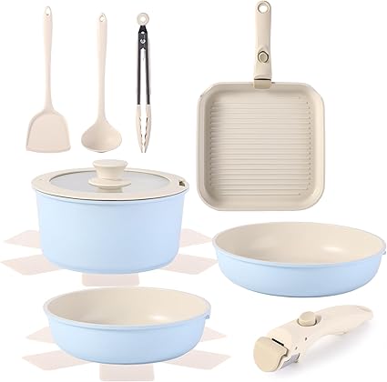 סט סירים ומחבתות 12 חלקים עם ידית מתפרקת 12 PCS Kitchen Cookware Set