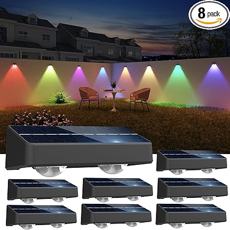 🌟 8 יחידות של תאורת גדר סולארית עם 9 צבעים ו-11 מצבי תאורה nibuuecer