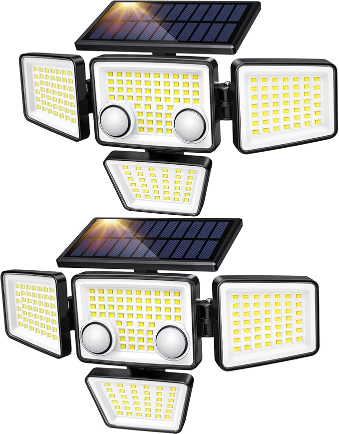 זוג פנסי הצפה סולאריים 3000 לומן Solar Outdoor Lights 4 Heads