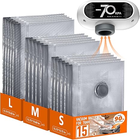 ערכת שקיות ואקום לנסיעות עם משאבה אלחוטית Travel Vacuum Bags with Wireless Pump