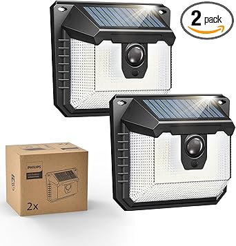 זוג תאורות קיר סולאריות קטנות עם חיישן תנועה Philips 120 LEDs