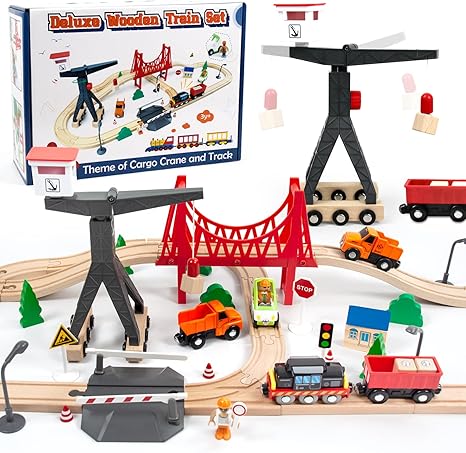 סט רכבת עץ WOOD CITY 56 חלקים Wooden Train Set