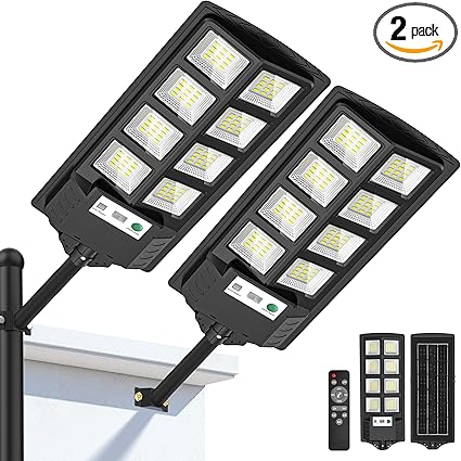 זוג פנסי הצפה חוץ סולאריים עם חיישן תנועה ושלט רחוק WYWNA, טמפרורת אור 6000K
