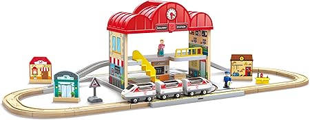 תחנת רכבת עץ ניידת Hape Portable Wooden Train Station Set