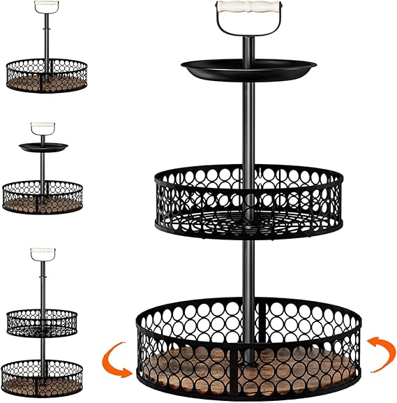 ארגונית 3 קומות מסתובבת ממתכת Heavy-Duty עם עיצוב מודולרי 4 ב-1 ANJUBAN