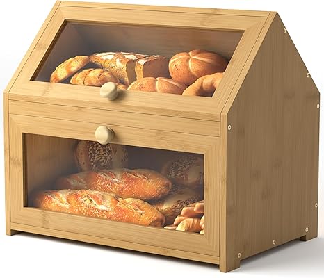 🍞 קופסת אחסון לחם דו-שכבתית מעץ במבוק Gredak 🧺