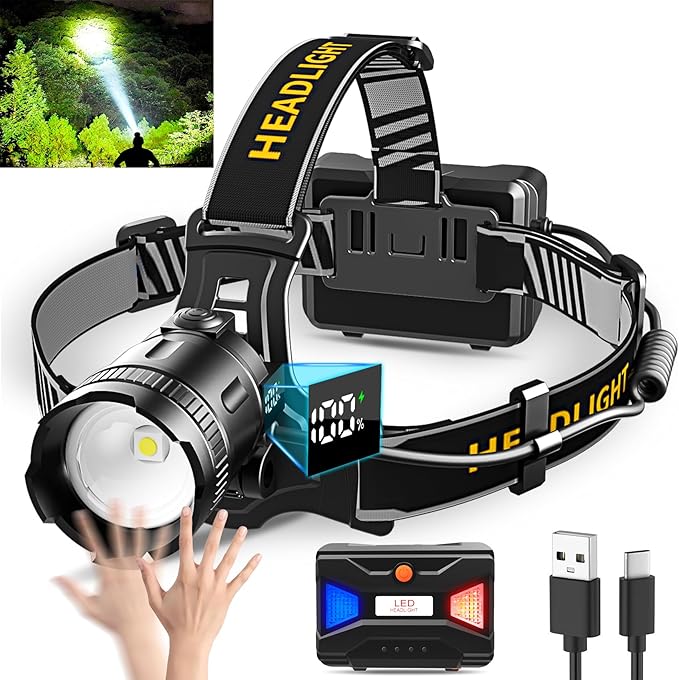 פנס ראש LED High Lumens Rechargeable Headlamp with Motion Sensor