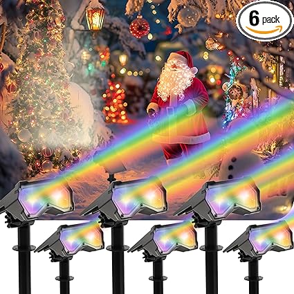 מארז 6 תאורות סולאריות צבעוניות לתלייה או נעיצה Solar Spotlights RGB 8 Colors 10 Modes 2 in 1