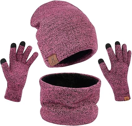סט יוניסקס המגוון צבעים כובע חם-צוואר וכפפות סרוגות MAYLISACC 3 Pcs Knit Beanie Hat Scarf and Glove Set