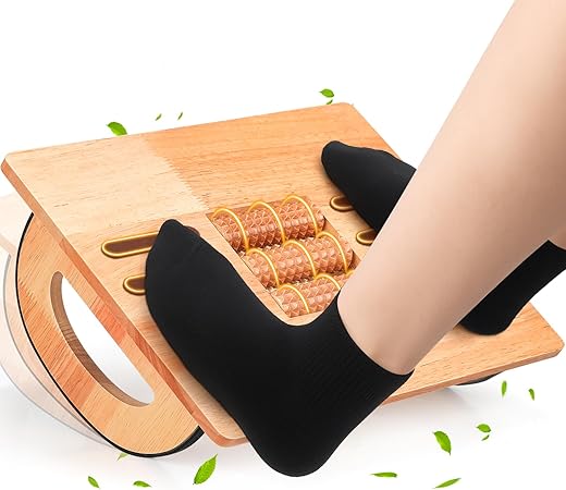 🪑 שרפרף רגליים ארגונומי מתנדנד מעץ ONUEMP עם רולרים לעיסוי