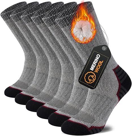 מארז 3 זוגות גרבי יוניסקס מצמר מרינו Merino Wool Hiking Socks Outdoor Cushioned- 3 Pairs