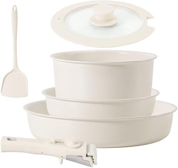 סט סירים ומחבתות קרמיים 6 חלקים עם ידית נשלפת MSMK