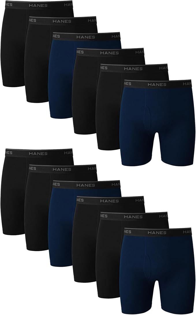 מארז של 12 תחתוני בוקסר מכותנה לגברים Hanes Boxer Briefs Cotton