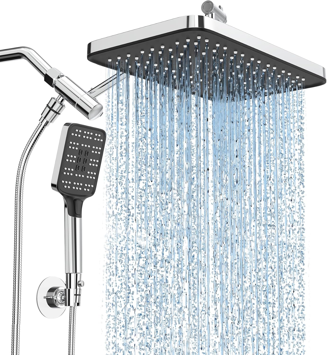 ראש גשם למקלחת בעל לחץ גבוה עם ראש ידני תואם High Pressure Rain Shower Head 12"