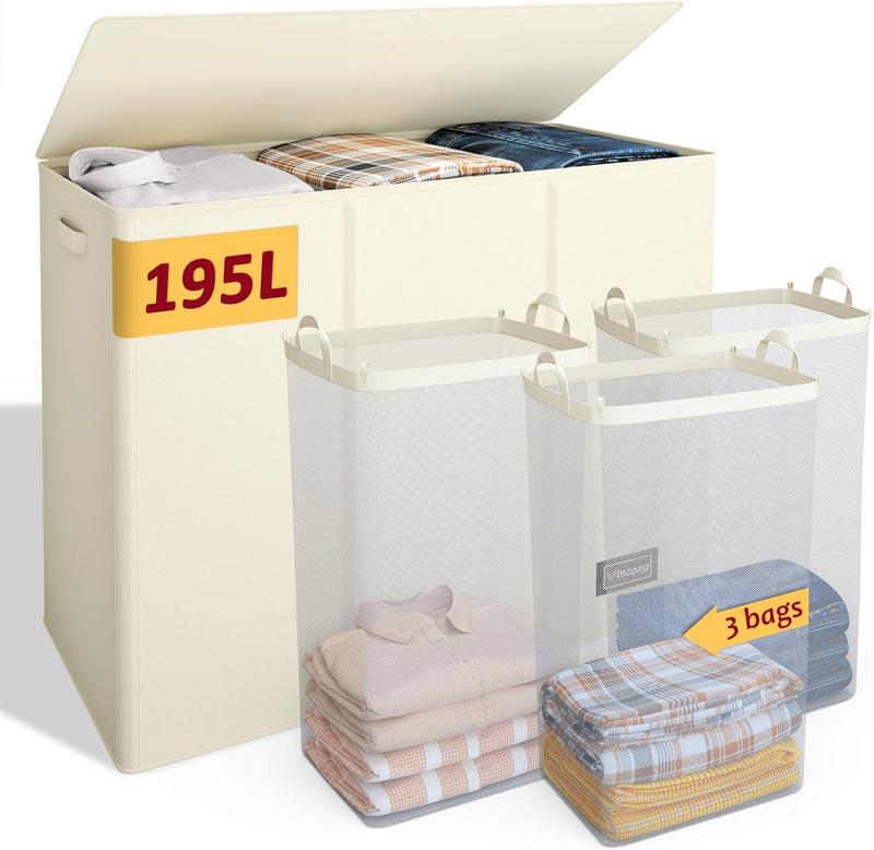 סל כביסה מחולק ל-3 תאים בנפח 195 ליטר Vincona