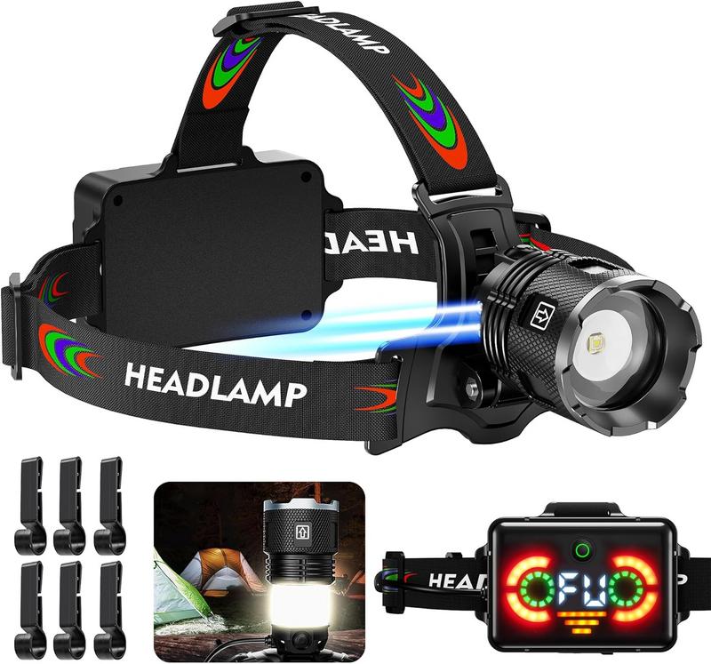 פנס ראש עוצמתי נטען FixLiburt 17000 Lux עם חיישן תנועה, פוקוס מתכוונן ו-17 מצבי תאורה