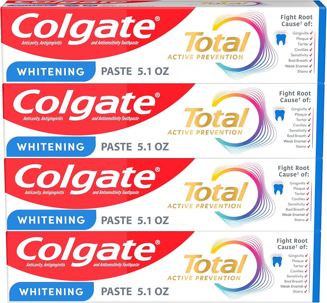 מארז של 4 משחות שיניים להלבנה Colgate Total Whitening בטעם מנטה מרענן כל יחידה 150 מ"ל 🦷✨