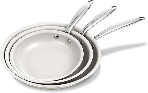 סט מחבתות נון סטיק טיטניום קרמיות ללא הדבקה Non Stick Frying Pans Set Cream