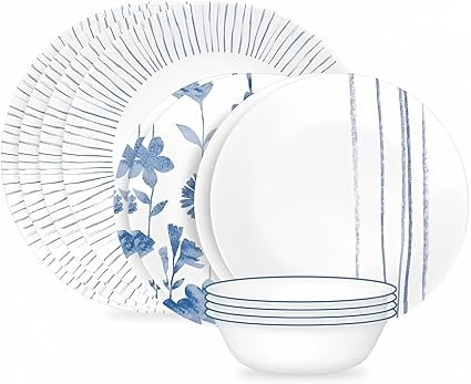 סט צלחות 12 חלקים ל-4 סועדים קורנינג Corelle® Botanical Stripes