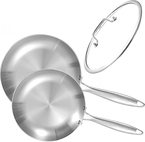 סט מחבתות נירוסטה 8.5 ו-10 אינץ’ LOLYKITCH כולל מכסה