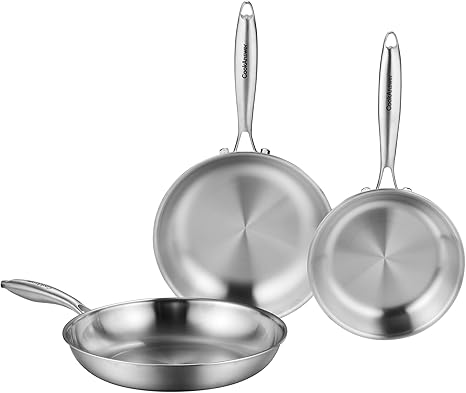 🍳 סט 3 מחבתות נירוסטה Tri-Ply Clad של CookAnswer (20 ס"מ / 24 ס"מ / 28 ס"מ)