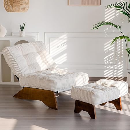 כיסא מרופד עם משענת גב מתכווננת לישיבה/ שכיבה עם הדום MAXYOYO בצבע בז' בהיר