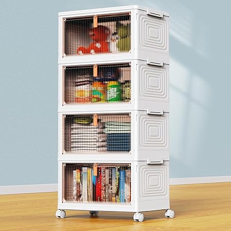 סט אחסון מודולרי 4 קומות עם גלגלים YFXCVSL כ-91 ליטר