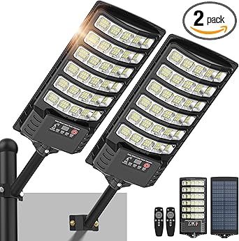 זוג פנסי חוץ סולאריים חסכוניים וחזקים עם חיישן תנועה ושלט רחוק OKPRO