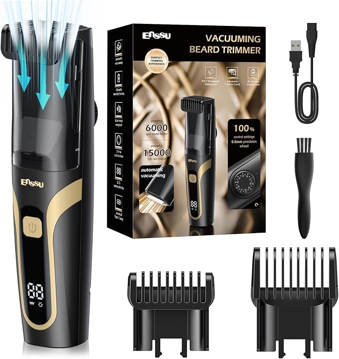 מכונת תספורת לזקן נטענת עם שואב שיער פנימי ENSSU Beard Trimmer