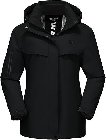 מעיל סקי לנשים BANTREK חורפי, עמיד למים ורוח עם כובע חורף מחמם