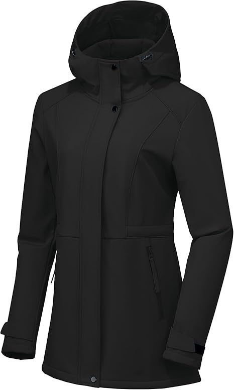 מעיל סופטשל קל לנשים עם כובע ובטנת פליז עמיד למים ורוח BANTREK