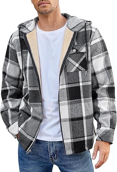 ג'קט מפלנל לגברים COOFANDY עם בטנת שרפה וכובע